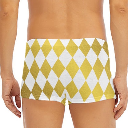 White And Gold Harlequin Pattern Print Men's Short Boxer Briefs