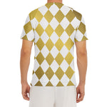 White And Gold Harlequin Pattern Print Men's Short Sleeve Rash Guard