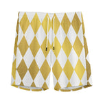 White And Gold Harlequin Pattern Print Men's Sports Shorts