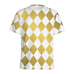 White And Gold Harlequin Pattern Print Men's Sports T-Shirt