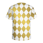 White And Gold Harlequin Pattern Print Men's Sports T-Shirt