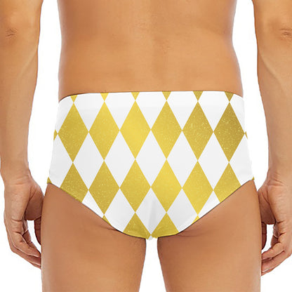 White And Gold Harlequin Pattern Print Men's Triangle Swim Briefs