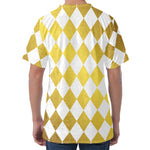 White And Gold Harlequin Pattern Print Men's Velvet T-Shirt