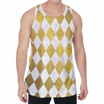 White And Gold Harlequin Pattern Print Men's Velvet Tank Top