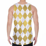 White And Gold Harlequin Pattern Print Men's Velvet Tank Top