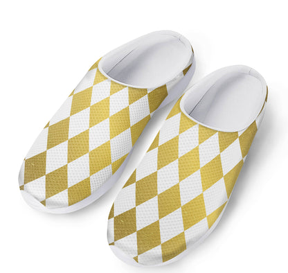 White And Gold Harlequin Pattern Print Mesh Casual Shoes