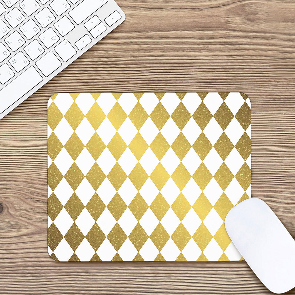 White And Gold Harlequin Pattern Print Mouse Pad