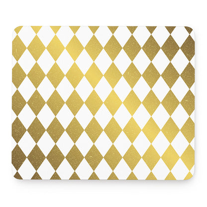 White And Gold Harlequin Pattern Print Mouse Pad