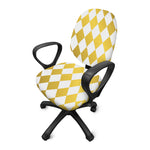 White And Gold Harlequin Pattern Print Office Chair Cover
