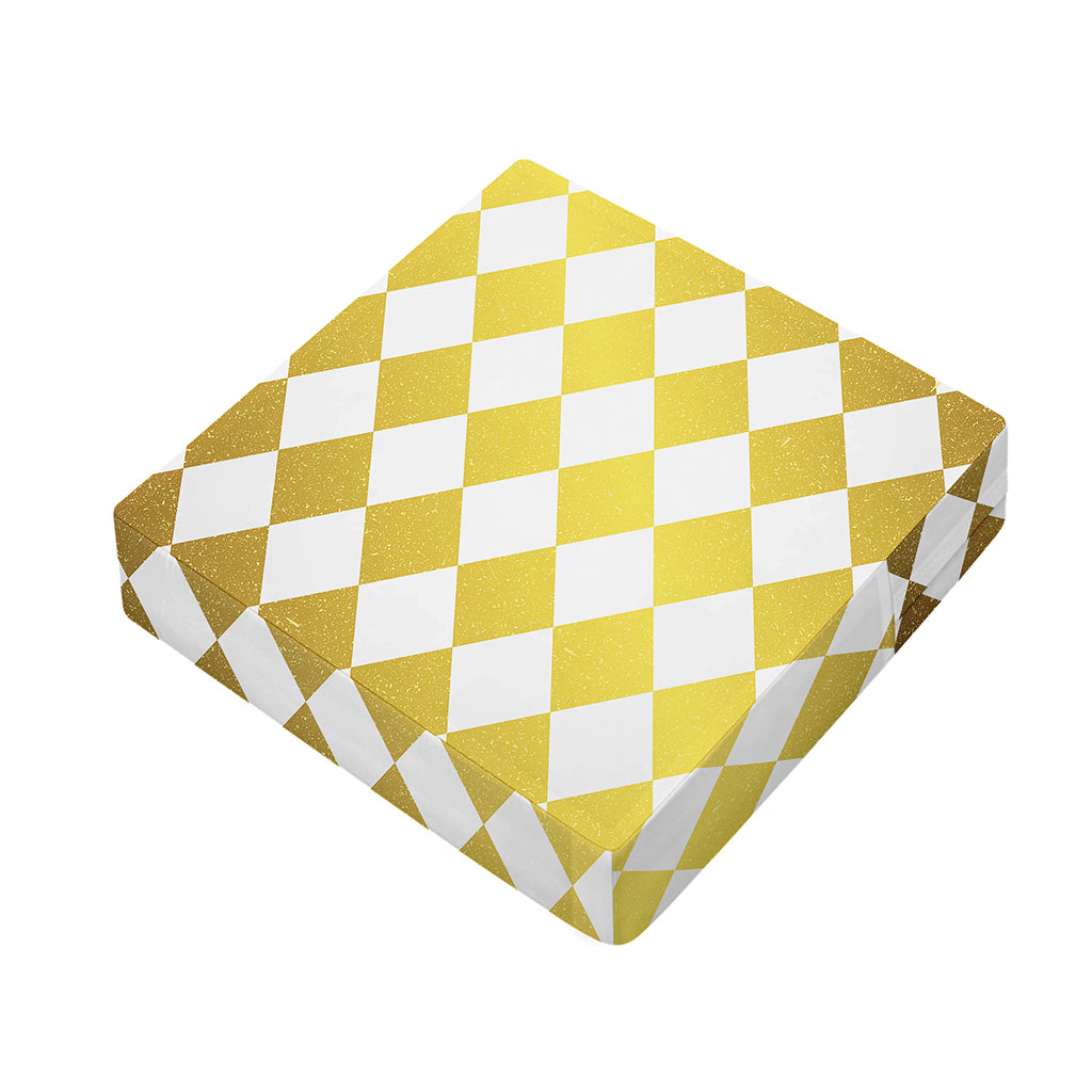 White And Gold Harlequin Pattern Print Outdoor Seat Cushion Cover