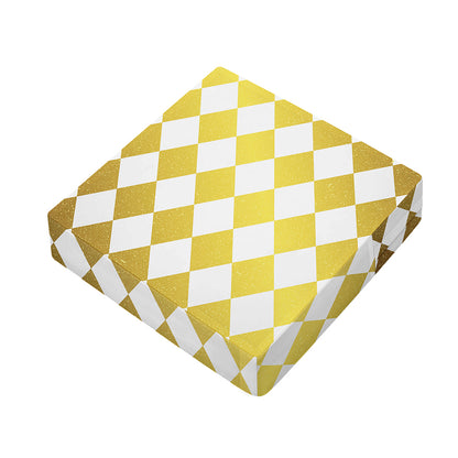 White And Gold Harlequin Pattern Print Outdoor Seat Cushion Cover