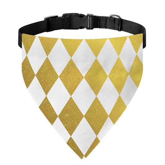 White And Gold Harlequin Pattern Print Over The Collar Dog Bandana