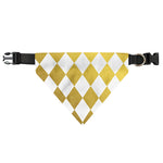 White And Gold Harlequin Pattern Print Over The Collar Dog Bandana