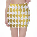 White And Gold Harlequin Pattern Print Pencil Mini Skirt