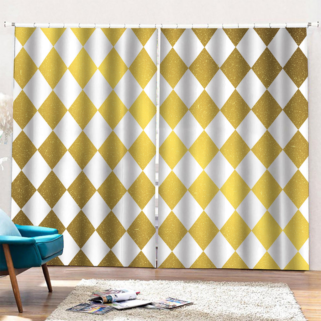 White And Gold Harlequin Pattern Print Pencil Pleat Curtains