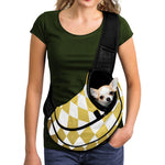 White And Gold Harlequin Pattern Print Pet Sling Carrier