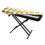 White And Gold Harlequin Pattern Print Piano Keyboard Cover