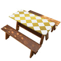 White And Gold Harlequin Pattern Print Picnic Table Cover