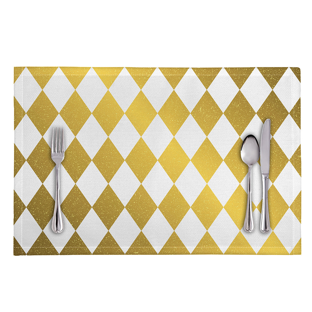 White And Gold Harlequin Pattern Print Placemat