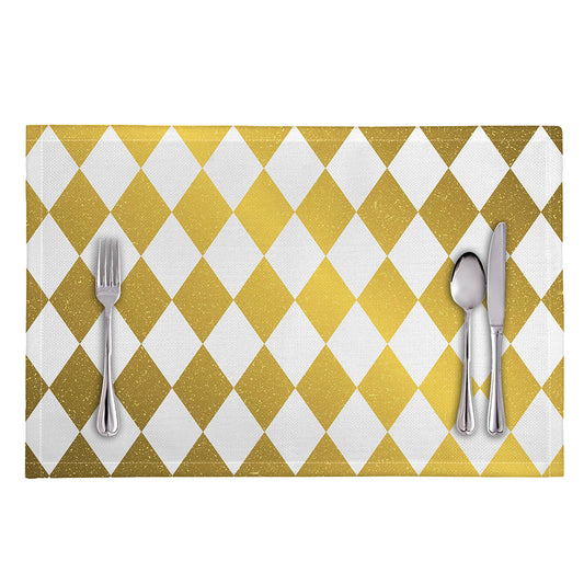 White And Gold Harlequin Pattern Print Placemat