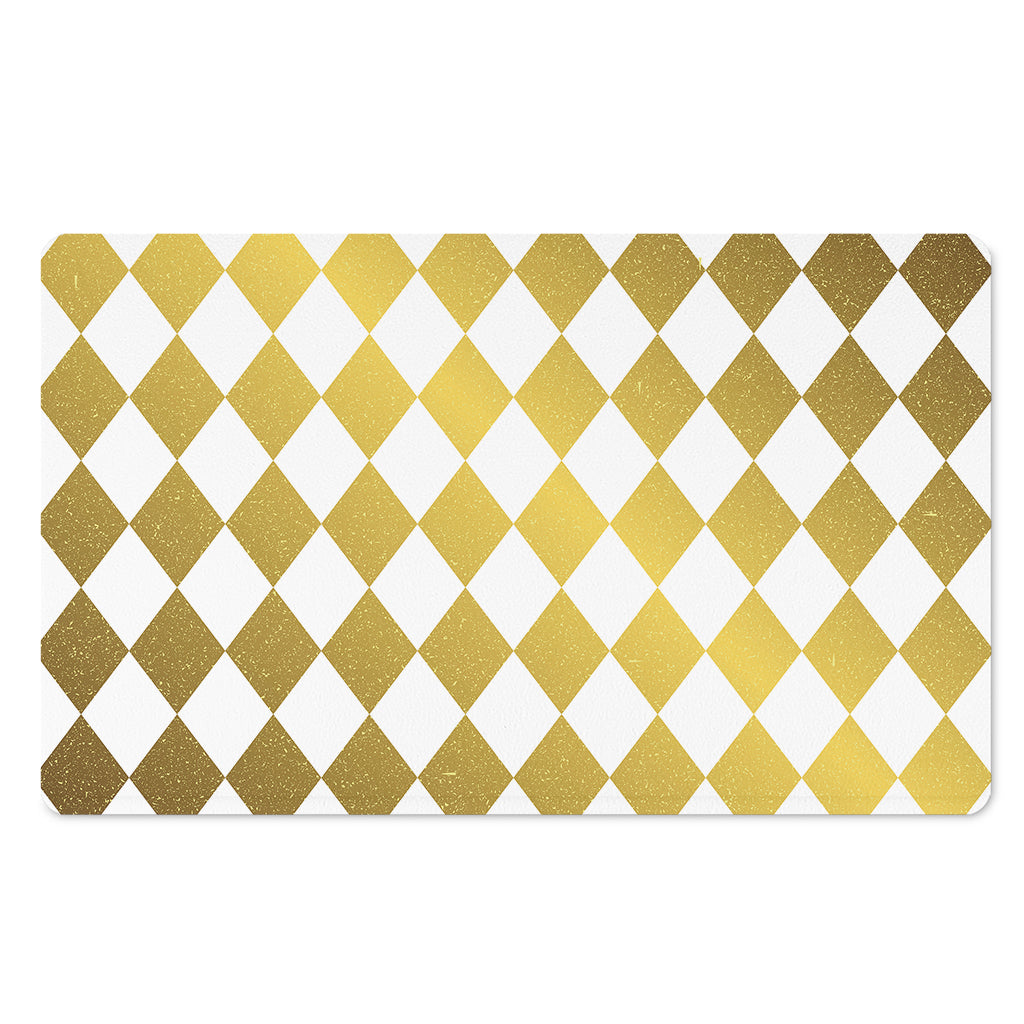 White And Gold Harlequin Pattern Print Polyester Doormat