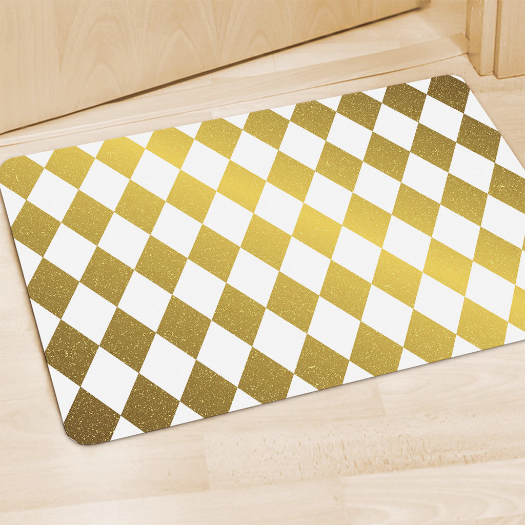 White And Gold Harlequin Pattern Print Polyester Doormat