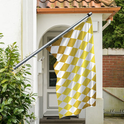 White And Gold Harlequin Pattern Print Polyester Flag