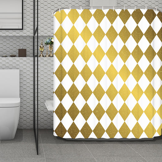 White And Gold Harlequin Pattern Print Polyester Shower Curtain