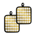 White And Gold Harlequin Pattern Print Pot Holders