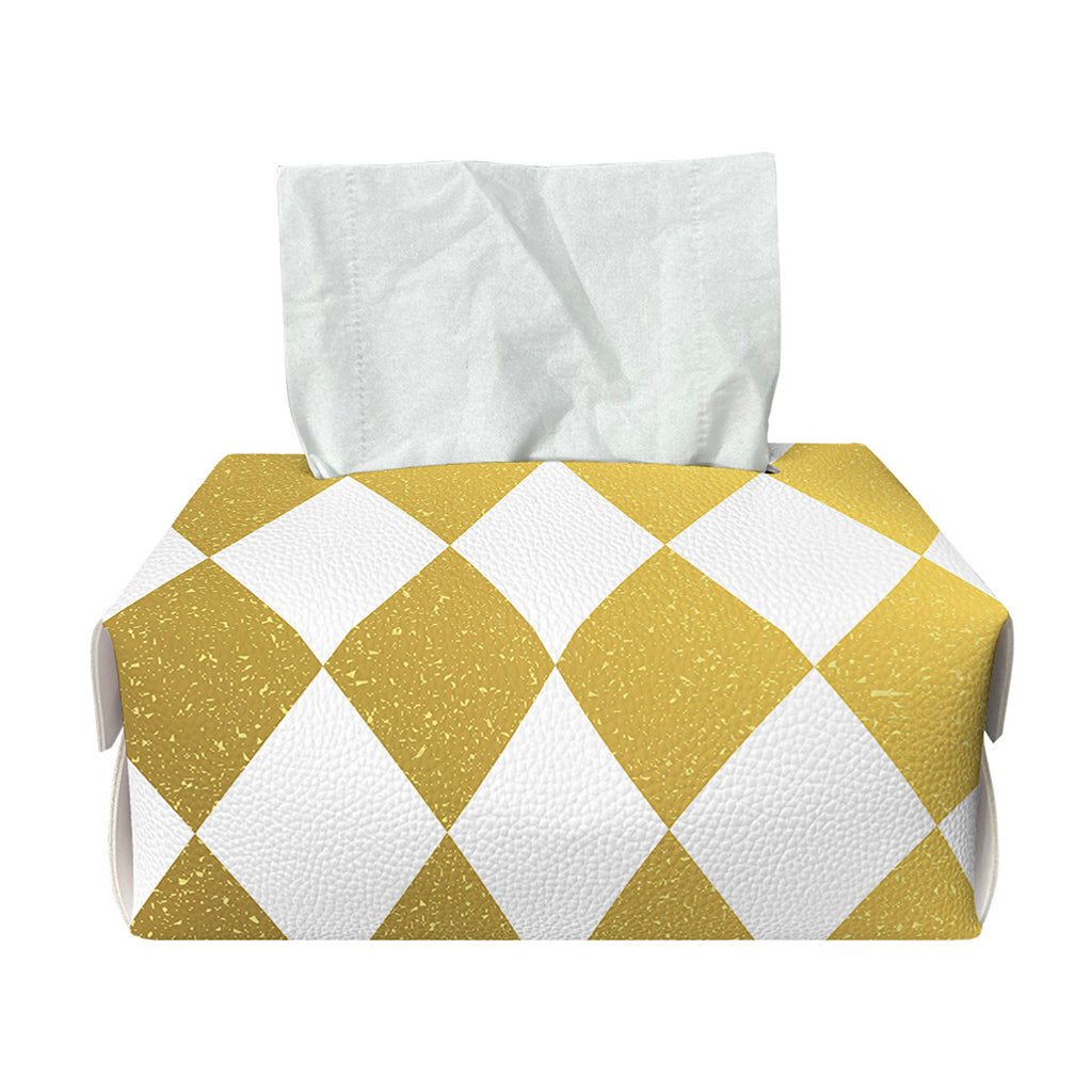 White And Gold Harlequin Pattern Print Rectangle Tissue Box Cover