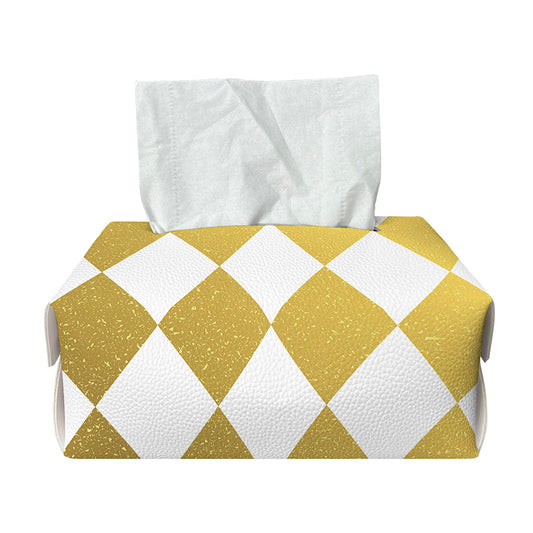 White And Gold Harlequin Pattern Print Rectangle Tissue Box Cover