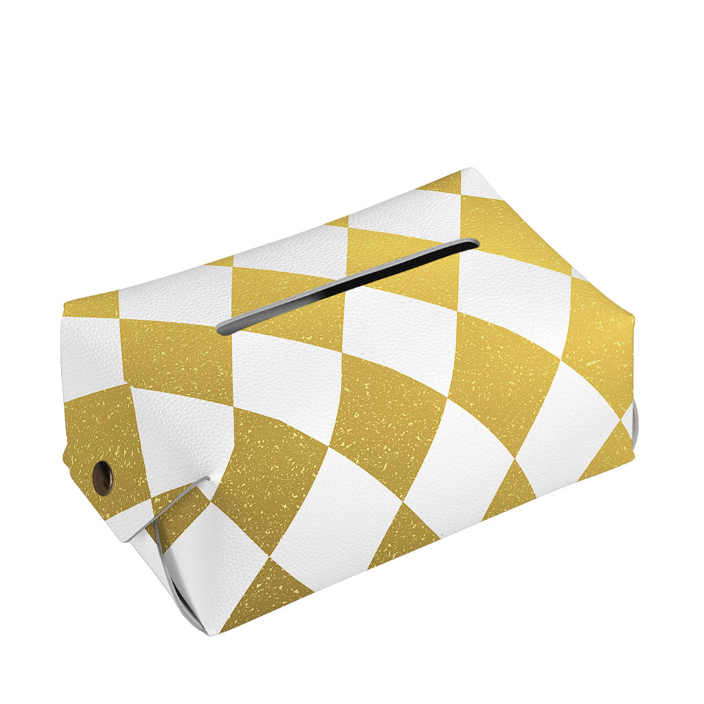 White And Gold Harlequin Pattern Print Rectangle Tissue Box Cover