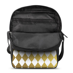 White And Gold Harlequin Pattern Print Rectangular Crossbody Bag