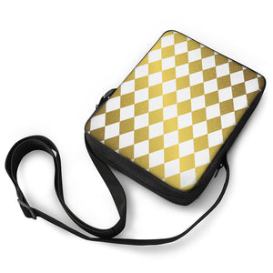 White And Gold Harlequin Pattern Print Rectangular Crossbody Bag