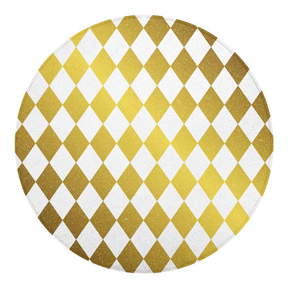 White And Gold Harlequin Pattern Print Round Blanket
