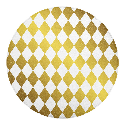White And Gold Harlequin Pattern Print Round Blanket