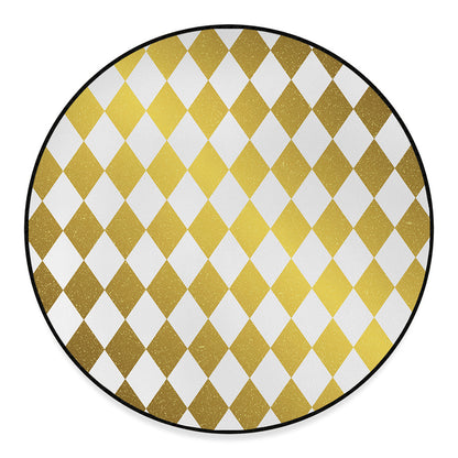 White And Gold Harlequin Pattern Print Round Floor Mat