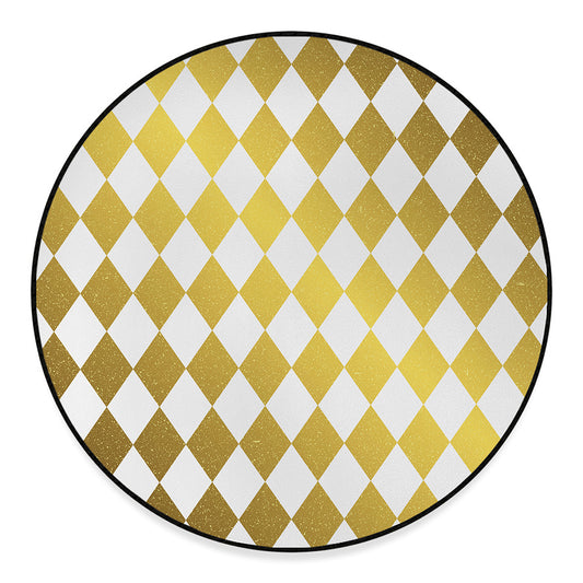 White And Gold Harlequin Pattern Print Round Floor Mat