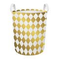 White And Gold Harlequin Pattern Print Round Laundry Basket