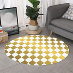 White And Gold Harlequin Pattern Print Round Rug