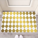 White And Gold Harlequin Pattern Print Rubber Doormat