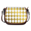 White And Gold Harlequin Pattern Print Saddle Bag