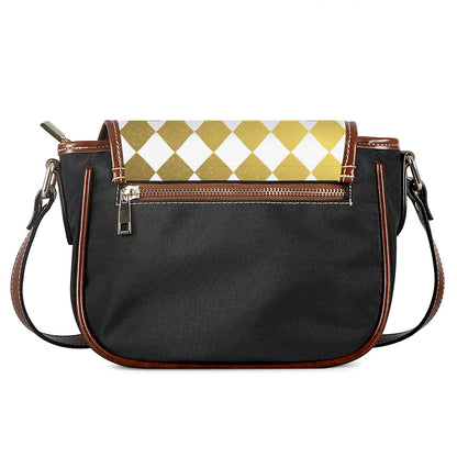 White And Gold Harlequin Pattern Print Saddle Bag