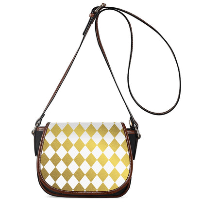 White And Gold Harlequin Pattern Print Saddle Bag