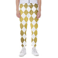 White And Gold Harlequin Pattern Print Joggers