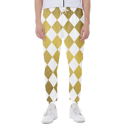 White And Gold Harlequin Pattern Print Scuba Joggers
