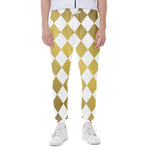 White And Gold Harlequin Pattern Print Scuba Joggers