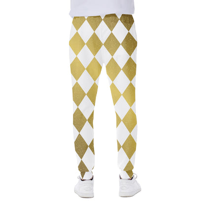 White And Gold Harlequin Pattern Print Scuba Joggers