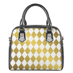 White And Gold Harlequin Pattern Print Shoulder Handbag