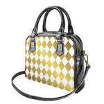 White And Gold Harlequin Pattern Print Shoulder Handbag